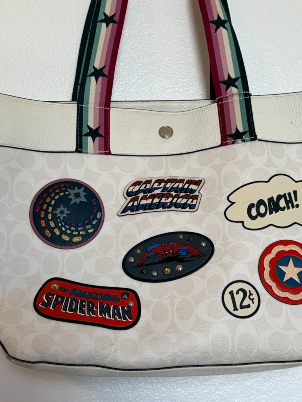 Coach x Marvel Large Tote Bag Stud Spider-Man Captain America - Picture 2 of 13